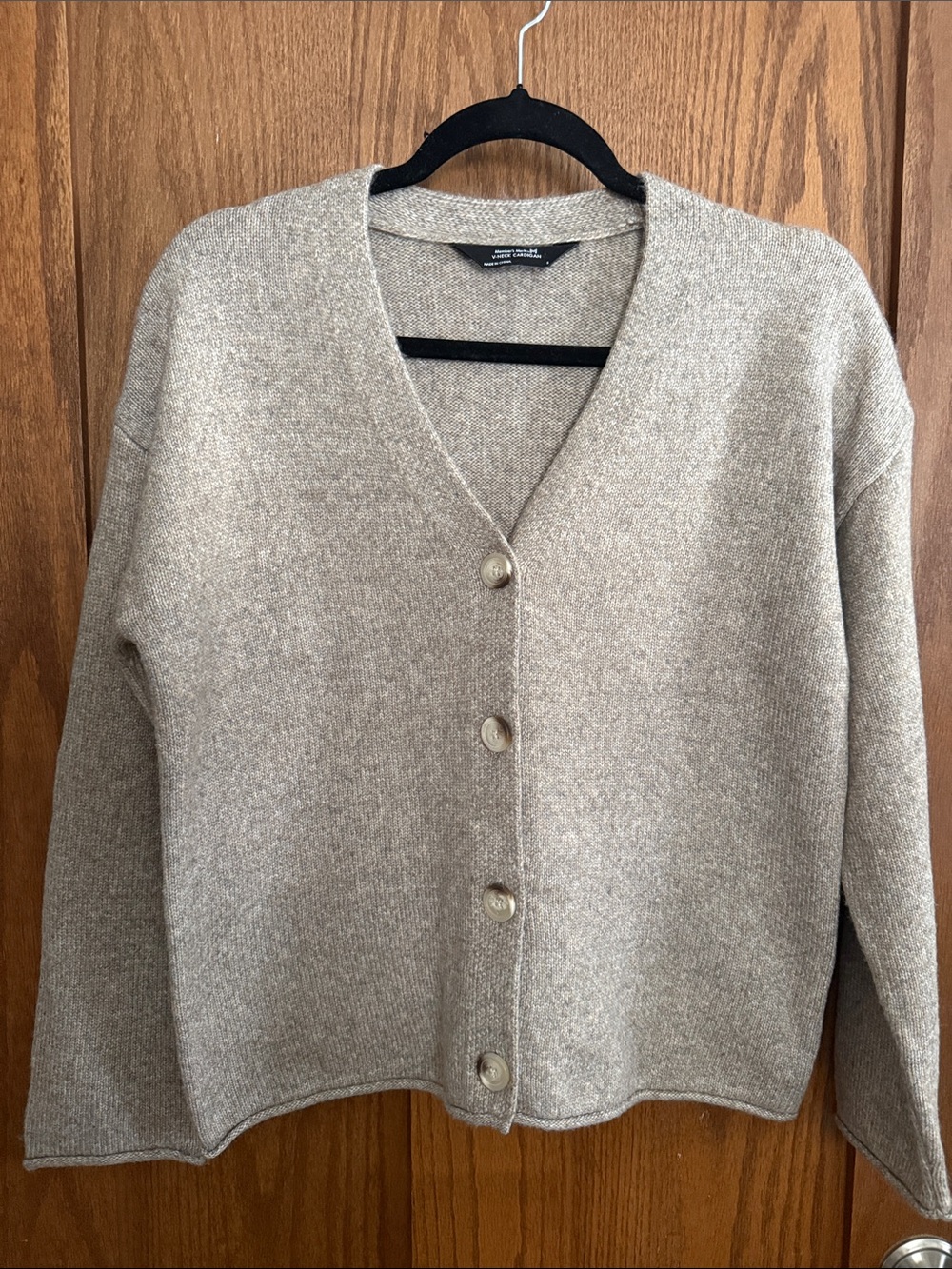 Relaxed V-Neck Button Cardigan in Taupe - Women's Sweater